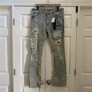 Kloud9 NWT Jeans Mens 36x35  Camo Distressed Stretch Streetwear Cargo Pockets